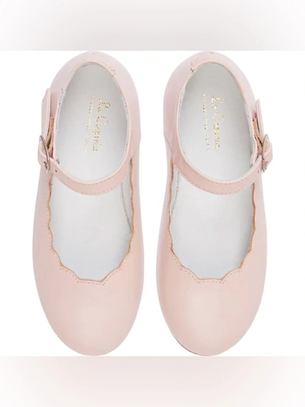 La Coqueta Blush Nappa Leather Scallop Mary Jane Shoes Girls Size 26 EU / US 9.5